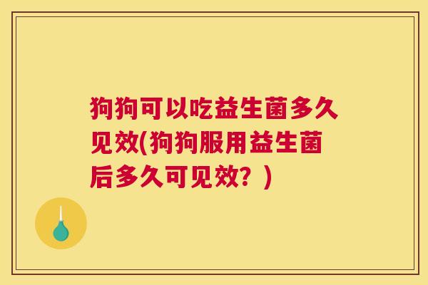 狗狗可以吃益生菌多久见效(狗狗服用益生菌后多久可见效？)