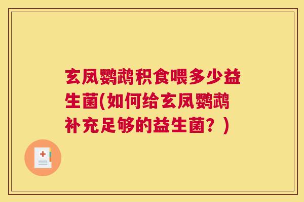 玄凤鹦鹉积食喂多少益生菌(如何给玄凤鹦鹉补充足够的益生菌？)