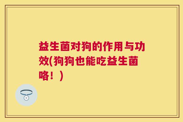 益生菌对狗的作用与功效(狗狗也能吃益生菌咯！)