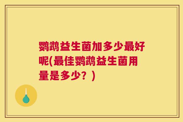 鹦鹉益生菌加多少最好呢(最佳鹦鹉益生菌用量是多少？)