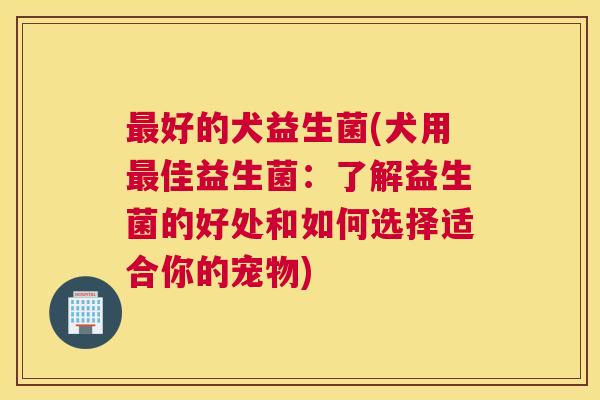 最好的犬益生菌(犬用最佳益生菌：了解益生菌的好处和如何选择适合你的宠物)