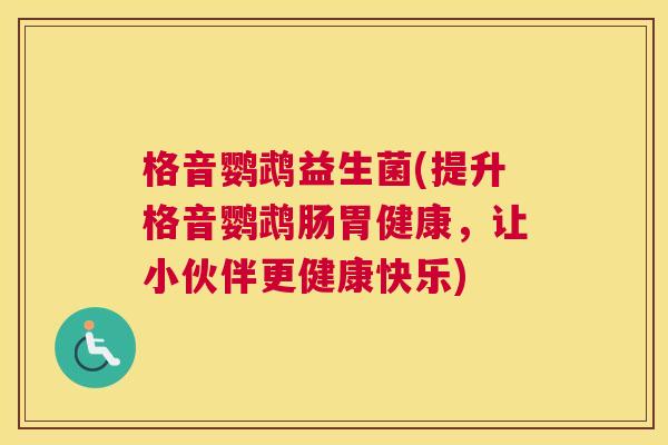 格音鹦鹉益生菌(提升格音鹦鹉肠胃健康，让小伙伴更健康快乐)