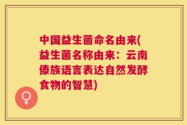 中国益生菌命名由来(益生菌名称由来：云南傣族语言表达自然发酵食物的智慧)