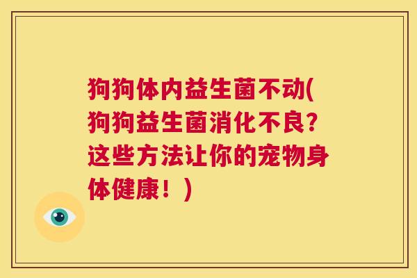 狗狗体内益生菌不动(狗狗益生菌消化不良？这些方法让你的宠物身体健康！)